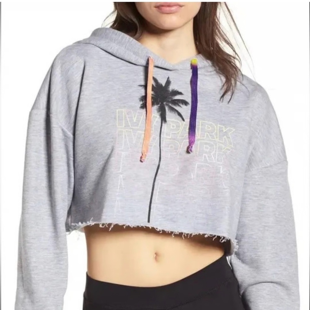IVY PARK Cropped Gray Hoodie Sweatshirt with Logo